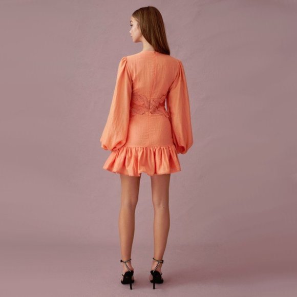 NWT Keepsake peach long sleeve trim mini dress - Picture 4 of 7